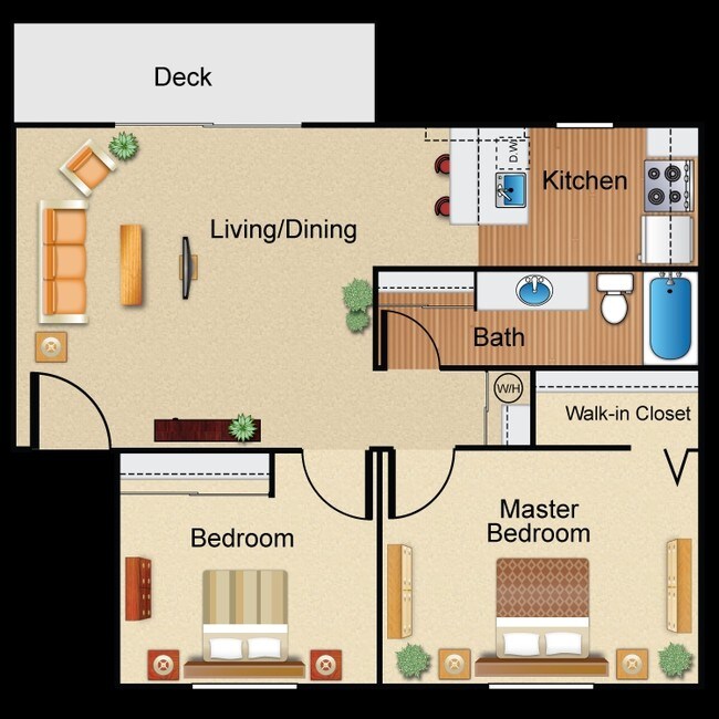 2 Bed 1 Bath B18 floor plan